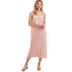 Eileen Fisher Pink Sleeveless Organic Linen Slip Cami Midi Dress Size Medium